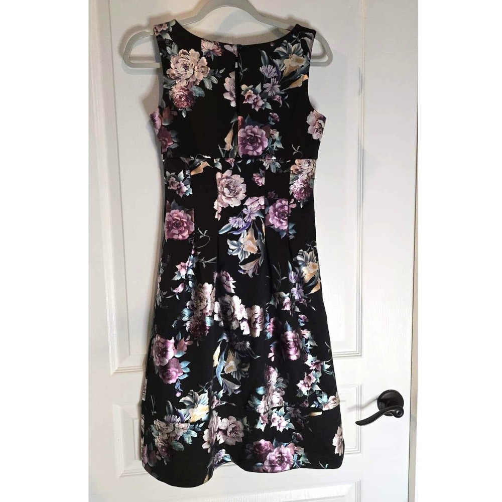 Enfocus Studio Women Black Floral Fit and Flare Cocktail Dress Size 4 11430